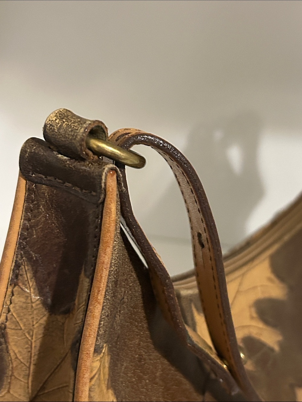 Brahmin Brown Leather Shoulder Bag with Tan Leaf Accents - Picture 9 of 12